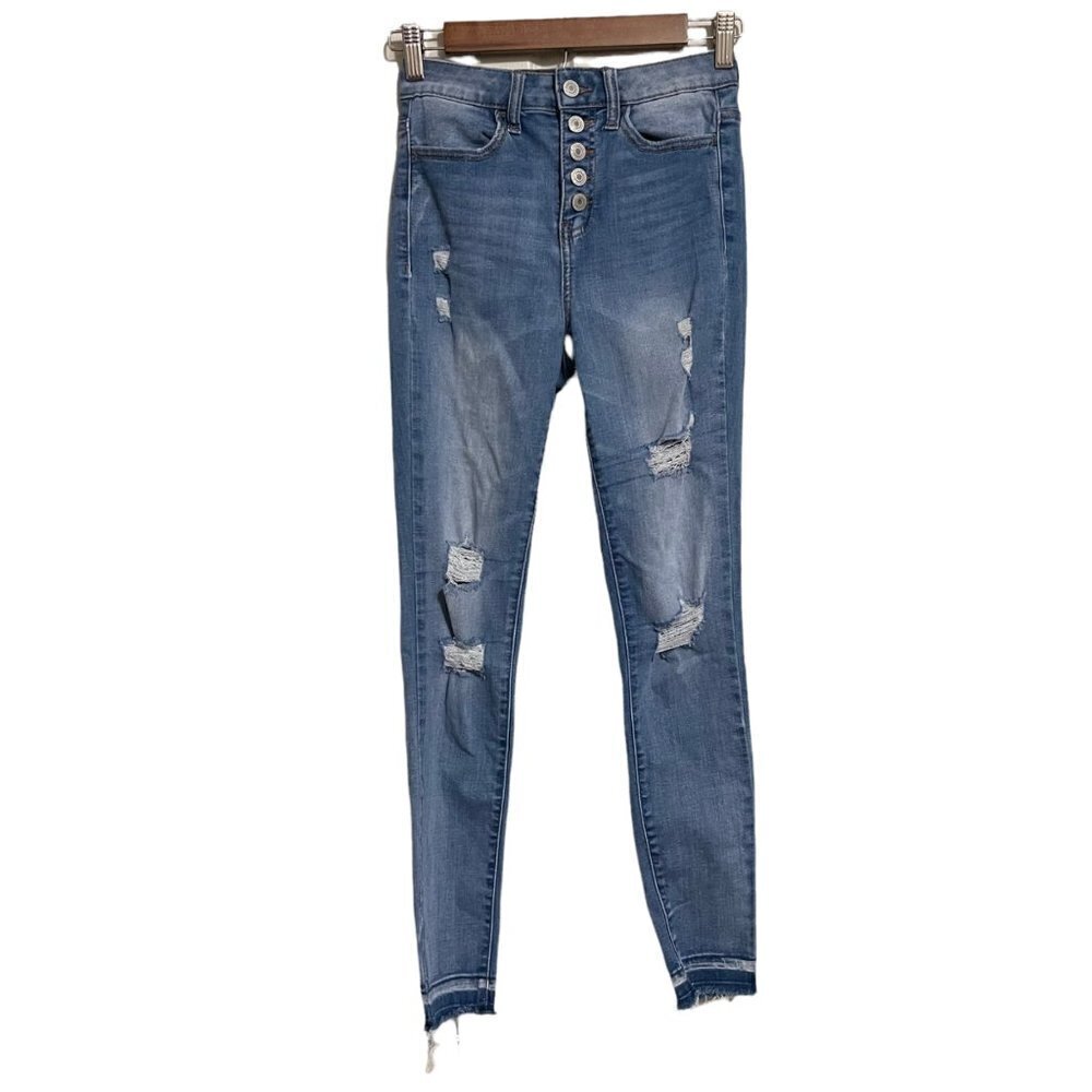 SO Womens Juniors Distressed Raw Hem High Rise Ultimate Ankle Jegging Jeans Sz 3